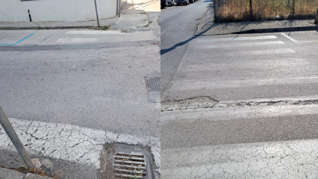Angri. Strisce pedonali sbiadite